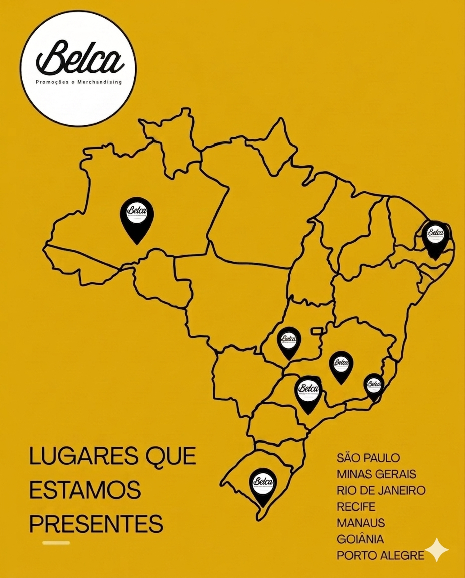 Mapa com os estados atendidos pela Belca Promoções